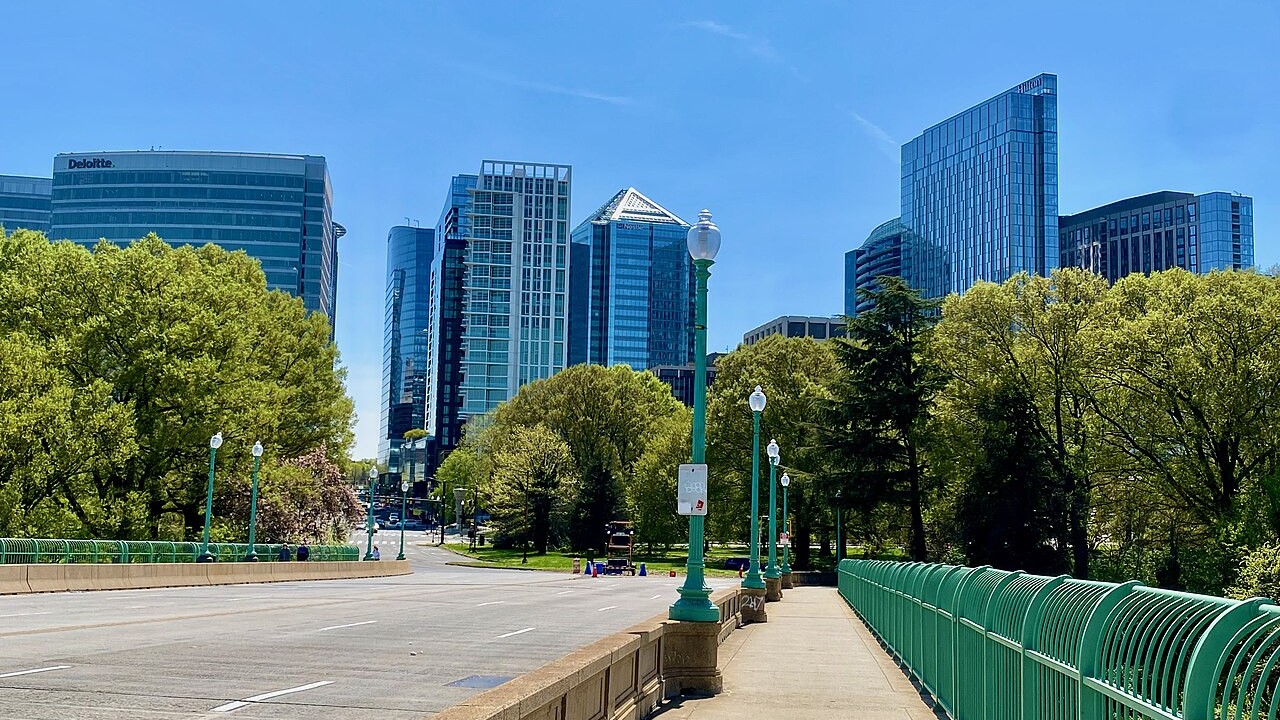 The Rosslyn skyline in Arlington, Virginia, across the Potomac River