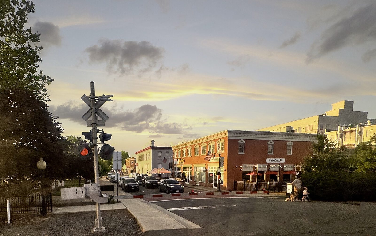 Historic downtown Manassas, Virginia at sunset
