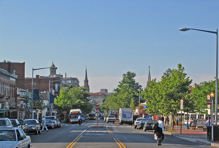 Mount Pleasant Street NW with church steeples, Washington DC